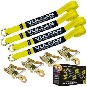 VULCAN Car Rim Tie Down System with Ratchets - 2 Inch x 144 Inch - 4 Pack - Classic Yellow - 3,300 Pound Safe Working Load
