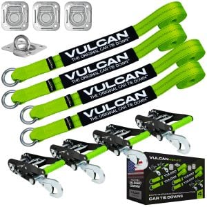 VULCAN Exotic Car Rim Tie Down Set with Flush Mount Pan Fittings - 2 Inch x 144 Inch - 4 Straps - High-Viz - 3,300 Pound Safe Working Load