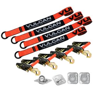 VULCAN Exotic Car Rim Tie Down Set with Flush Mount Pan Fittings - 2 Inch x 144 Inch - 4 Straps - PROSeries - 3,300 Pound Safe Working Load