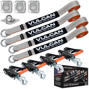 VULCAN Exotic Car Rim Tie Down Set with Flush Mount Pan Fittings - 2 Inch x 144 Inch - 4 Straps - Silver Series - 3,300 Pound Safe Working Load