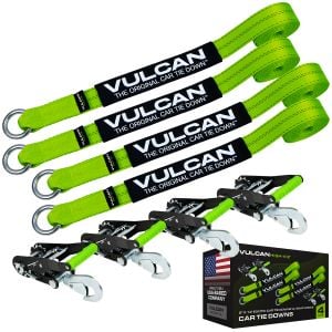 VULCAN Car Rim Tie Downs with Ratchets - 2 Inch x 144 Inch - 4 Pack - High-Viz - 3,300 Pound Safe Working Load