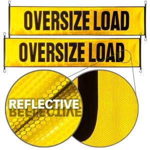 VULCAN Oversize Load Banner with Heavy Duty Stretch Cords and Metal Hooks, 2 Pack - Reflective - 18 Inch x 84 Inch