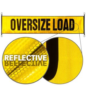 VULCAN Oversize Load Banner - Heavy Duty Stretch Cords and Metal Hooks - Reflective - 18 Inch x 84 Inch