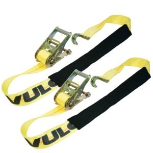 VULCAN Underlift Tie Down with Ratchet & Hook - 2 Inch x 84 Inch - 2 Pack - Classic Yellow - 3,300 Pound Safe Working Load