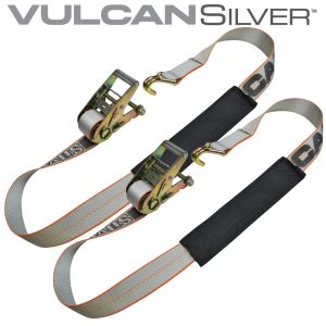 VULCAN Under Lift Tie Down with Ratchet and Hook - 2 Inch x 84 Inch - 2 Pack - Silver Series - 3,300 Pound Safe Working Load