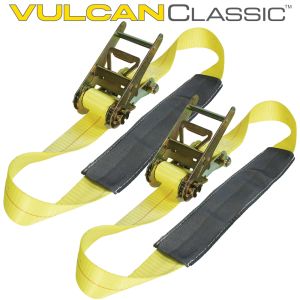 VULCAN Under Lift Ratcheting Vehicle Tie Down Straps - 2 Pack - Classic Yellow - 5,000 Pound Safe Working Load