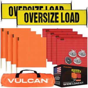 VULCAN Flags, Oversize Load Banners, and Magnets Kit - Includes 2 Stretch Cord Oversize Load Banners, 4 Magnets, 4 Red Flags, 4 Orange Flags, and A High-Viz Vented Storage Bag