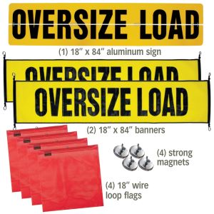 VULCAN Flags, Oversize Load Signs, and Magnets Kit - Includes 1 Aluminum Oversize Load Sign, 2 Nylon Oversize Load Signs, 4 Red Flags, and 4 Magnets