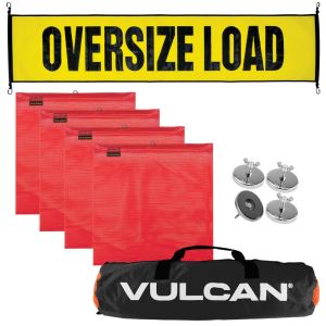 VULCAN Banner, Flags and Magnets Kit - Includes 1 Basic Stretch Cord Oversize Load Banner, 4 Magnets, 4 Red Flags, and A High-Viz Vented Storage Bag