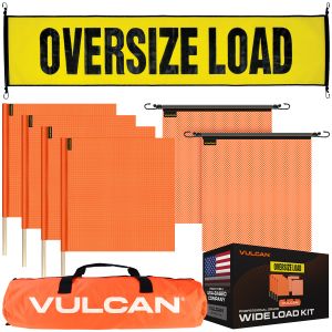 VULCAN Banner and Flags Kit - Includes 1 Economy Stretch Cord Oversize Load Banner, 2 Stretch Cord Orange Flags, 2 Wood Dowel Orange Flags