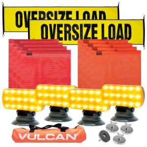 VULCAN Oversize Load Banners, Multi-Color Flags, Amber Flashers, and Magnets Kit - Includes 2 Stretch Cord Oversize Load Banners, 4 Magnets, 4 Red Flags, 4 Orange Flags, 4 Amber Flashers, and Bag
