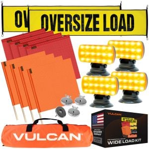 VULCAN Flags, Oversize Load Banners, and Magnets Kit - Includes 2 Stretch Cord Oversize Load Banners, 4 Magnets, 4 Red Flags, 4 Orange Flags, 4 Amber Flashers, and A Vented Storage Bag