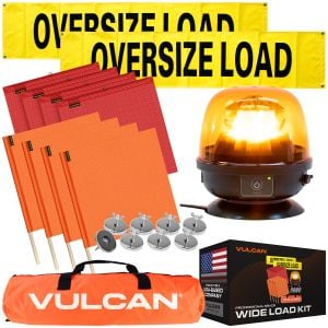 VULCAN Pilot Car Kit - Includes 2 Solid Oversized Load Banners, 1 Magnetic Amber Remote-Control LED Beacon, 8 Magnets, 4 Red Flags, and 4 Orange Flags