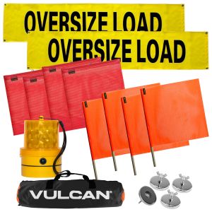 VULCAN Pilot Car Kit - Includes 2 Solid Oversized Load Banners, 1 Amber LED Emergency Warning Beacon, 8 Magnets, 4 Red Flags, and 4 Orange Flags