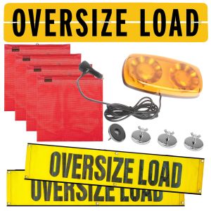 VULCAN Wide Load Kit For Pilot Cars - Includes (1) Hinged Aluminum 12x60" Oversize Load Sign, (2) Mesh 12x60" Oversized Load Banners, (4) Wire Loop Flags, (4) Flag Magnets, And FREE Mini Light Bar