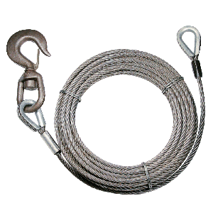 VULCAN Extension Winch Cable - Swivel Hook & Eye - Fiber Core - 3/8 Inch x 50 Foot - 12,000 Pound Minimum Breaking Strength