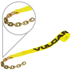 Scratch And Dent VULCAN Winch Strap with Chain Tail - 2 Inch - Classic Yellow - 3,300 Pound Safe Working Load