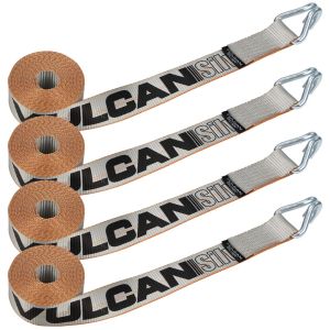 VULCAN Winch Strap with Heavy Wire Hook - 2 Inch x 15 Foot - 4 Pack - Silver Series - 3,300 Pound Safe Working Load