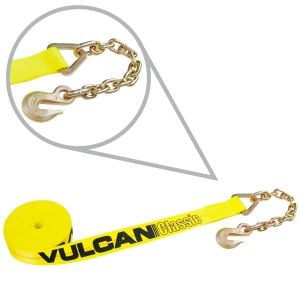 VULCAN Winch Strap with Chain Anchor - 2 Inch x 30 Foot - Classic Yellow - 3,300 Pound Safe Working Load