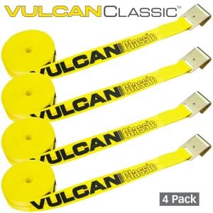 VULCAN Winch Strap with Flat Hook - 2 Inch x 30 Foot, 4 Pack - Classic Yellow - 3,300 Pound Safe Working Load