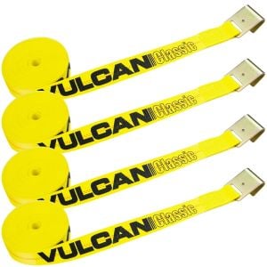 VULCAN Winch Strap with Flat Hook - 2 Inch x 27 Foot, 4 Pack - Classic Yellow - 3,300 Pound Safe Working Load