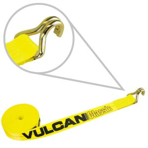 VULCAN Winch Strap with Wire Hook - 2 Inch x 27 Foot, 4 Pack - Classic Yellow - 3,300 Pound Safe Working Load