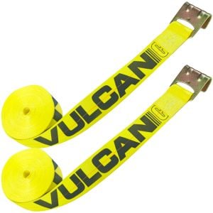 VULCAN Winch Strap with Flat Hook - 3 Inch x 30 Foot - Classic Yellow - 2 Pack - 5,000 Pound Safe Working Load
