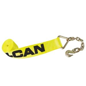 VULCAN Winch Strap with Chain Anchor - 4 Inch x 50 Foot - Classic Yellow - 5,400 Pound Safe Working Load