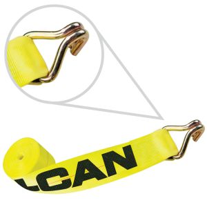 VULCAN Winch Strap with Wire Hook - 4 Inch x 27 Foot - Classic Yellow - 5,000 Pound Safe Working Load