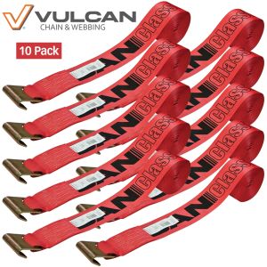 VULCAN Winch Strap with Flat Hook - 4 Inch x 30 Foot - 10 Pack - Classic Red - 5,000 Pound Safe Working Load