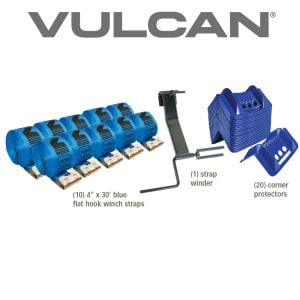 VULCAN Flat Hook Winch Strap Kit - 4 Inch x 30 Foot - Classic Blue - 5,000 Pound Safe Working Load