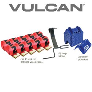 VULCAN Flat Hook Winch Strap Kit - 4 Inch x 30 Foot - Red - 5,000 Pound Safe Working Load