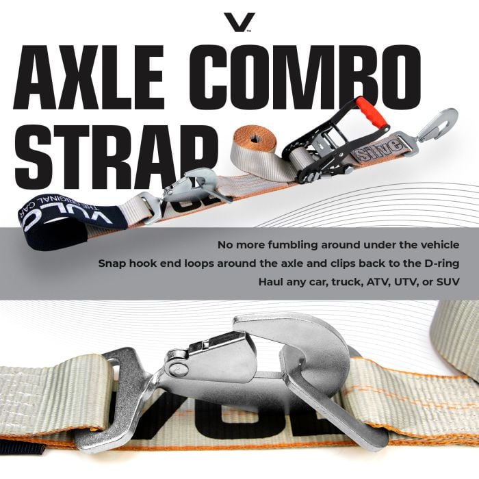 VULCAN Ultimate Axle Tie Down Kit, Silver Series, (2) 22 inch Axle Straps,  (2) 36 inch Axle Straps, (2) 96 inch Snap Hook Ratchet Straps, and (2) 112  inch Axle Tie Down Combination Straps 