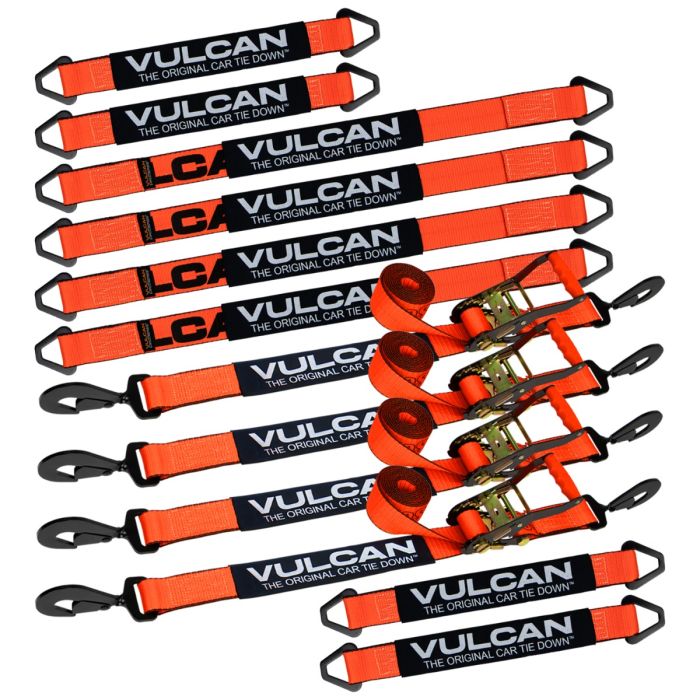 3,300 lbs. 2 x 102 Pack of 4 Vulcan Classic Yellow Series 1-Ply Flexible Axle Tie Down Combo Strap w/Snap Hook Ratchet Safe Working Load 