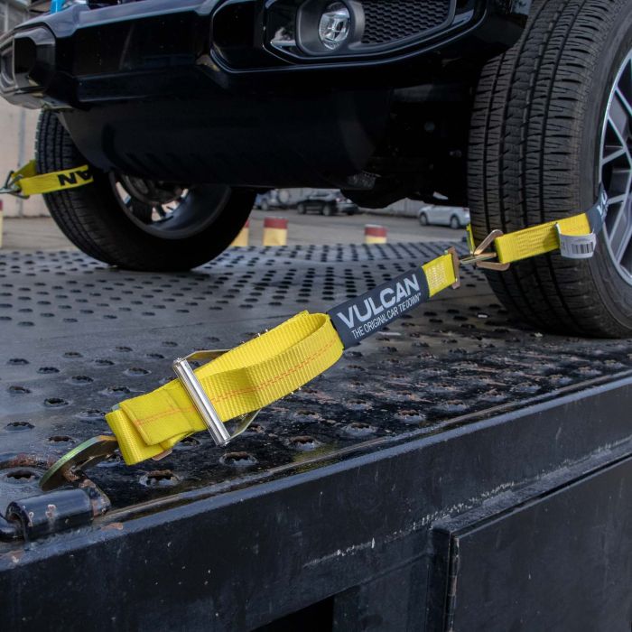 Vulcan Complete Axle Strap Tie Down Kit with Snap Hook Ratchet Straps - Classic Yellow - Includes (4) 22 inch Axle Straps, (4) 36 inch Axle Straps, An