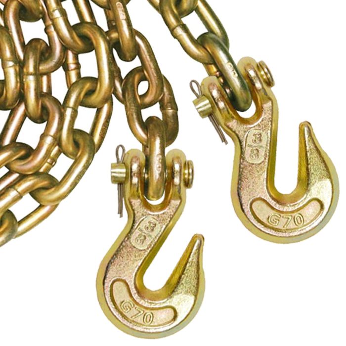 Clevis Slip Hook & Grab Hook, 3/8 Grade 70 2-Pack of Heavy Equipment Flatbed Binder Chains with Clevis Grab or Slip Hooks 