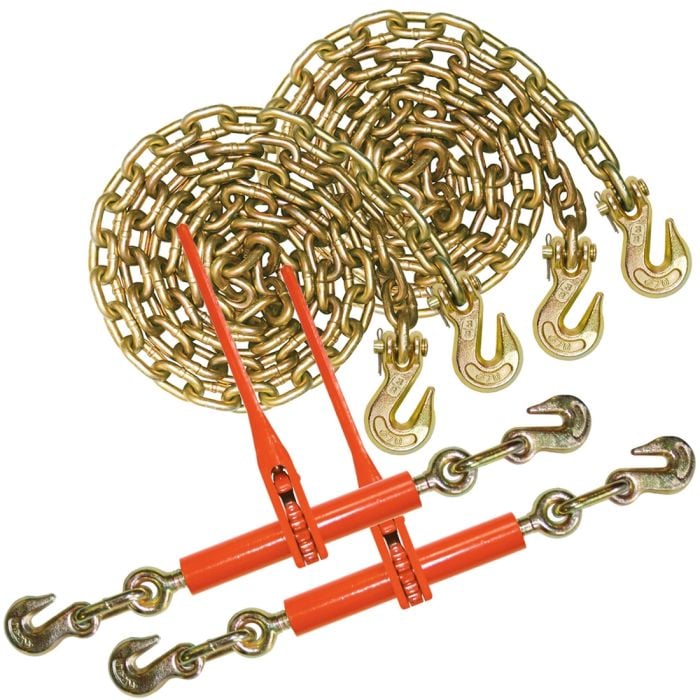 3/8 inch 10 Foot Feet Grade 70 Transport Binder Chain with Slip Hooks and Latch 
