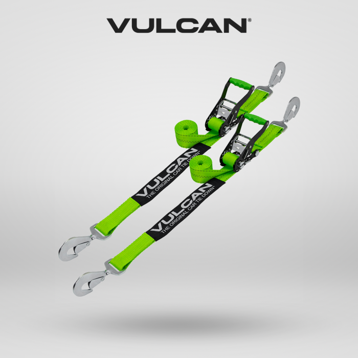 VULCAN Car Tie Down with Twisted Snap Hooks - 2 Inch x 96 Inch - 2 Pack -  High