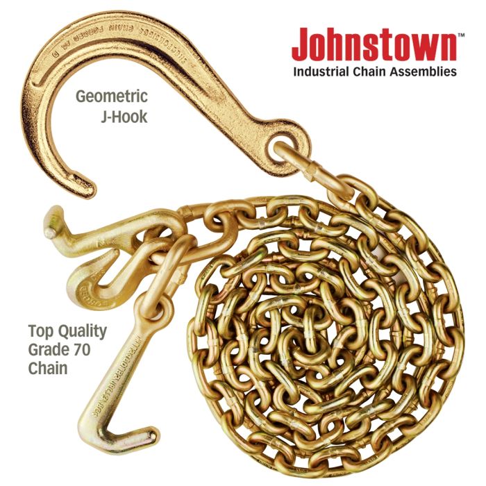 Vulcan Johnstown Tow Chain with 8 inch Forged J Hook and GTJ Cluster - Grade 70-6 Foot - 4,700 Pound Safe Working Load