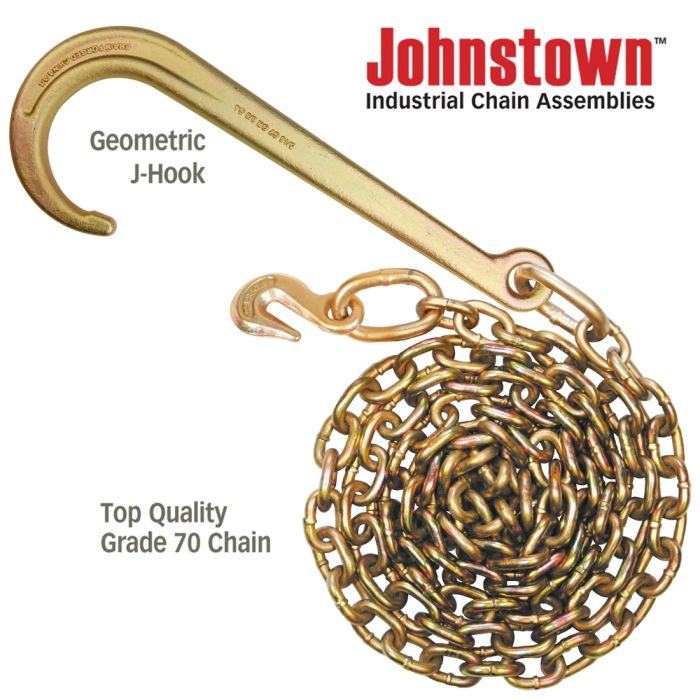 Vulcan Johnstown Tow Chain with 15 inch Forged J Hook and Grab Hook - Grade 70 Chain - 10 Foot - 4,700 Pound Safe Working Load