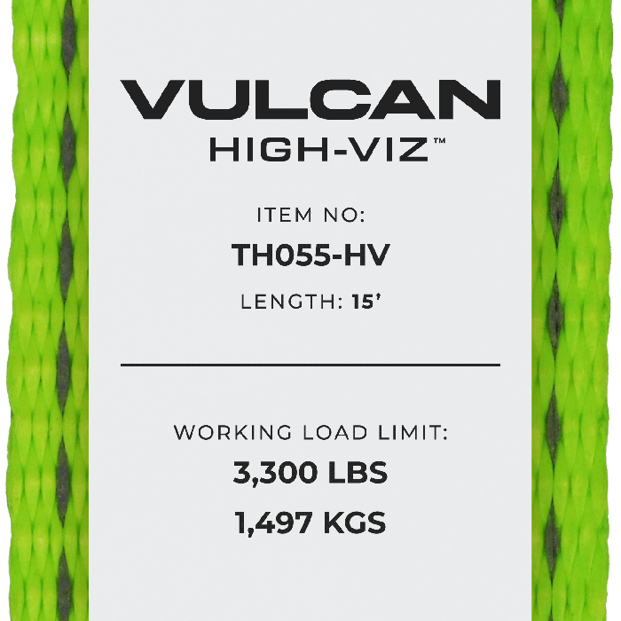 Vulcan 8-Point Vehicle Tie Down Kit with Snap Hook On Strap Ends and Chain Tail On Ratchet Ends - Set of 4 - Reflective High-Viz