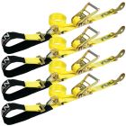 VULCAN Axle Tie Down Combo Strap with Snap Hook Ratchet - 2 Inch x 114 Inch, 4 Pack - Classic Yellow - 3,300 Pound Safe Working Load