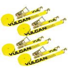 VULCAN Ratchet Straps with Wire J Hooks - 2 Inch x 15 Foot, 4 Pack - Classic Yellow - 3,300 Pound Safe Working Load