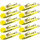 VULCAN Ratchet Strap with Flat Hooks - 2 Inch x 27 Foot, 10 Pack - Classic Yellow - 3,300 Pound Safe Working Load