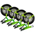 VULCAN Car Tie Down with Flat Hooks - Lasso Style - 2 Inch x 96 Inch, 4 Pack - High-Viz - 3,300 Pound Safe Working Load