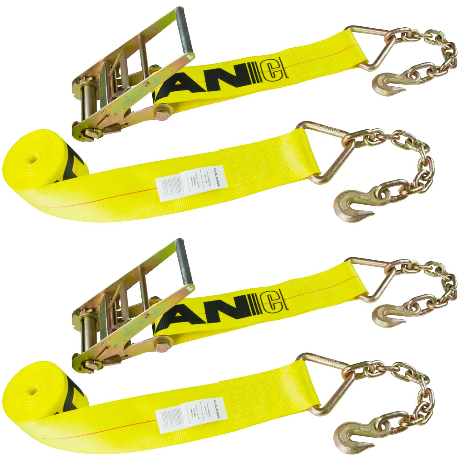 VULCAN Ratchet Strap with Chain Anchors - 4 Inch x 30 Foot - Classic Yellow - 5,400 Pound Safe Working Load