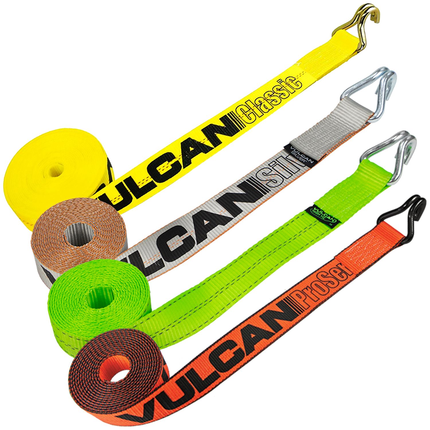 VULCAN Winch Strap with Twisted Snap Hook - 2 Inch x 15 Foot, 4 Pack - 3,300 Pound Safe Working Load