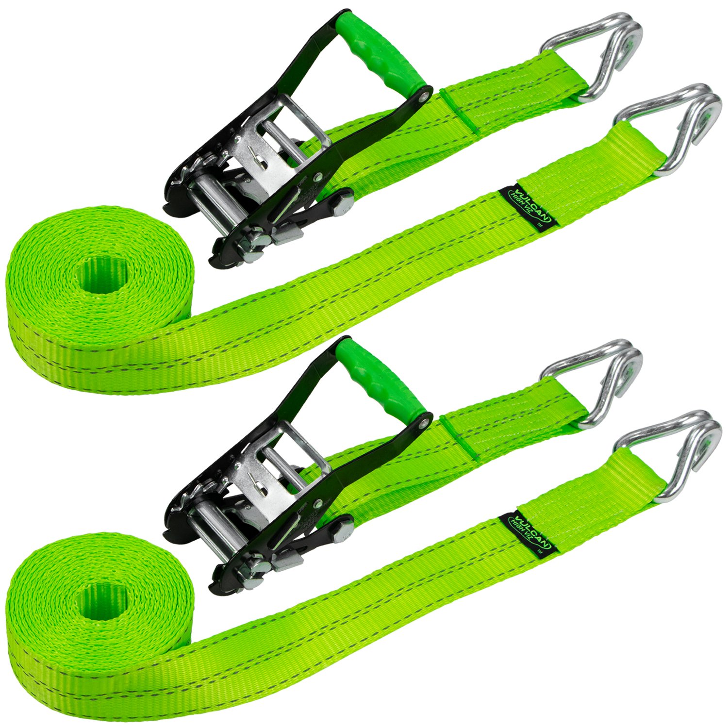 VULCAN Ratchet Strap with Wire Hooks - 2 Inch x 15 Foot - 2 Pack