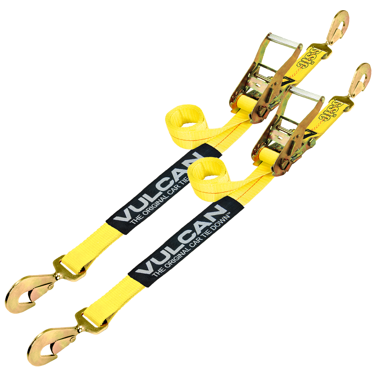 Vulcan Car Tie Down with Chain Tail Ratchet - Snap Hook - 96 inch - ProSeries - 3,300 Pound Safe Working Load